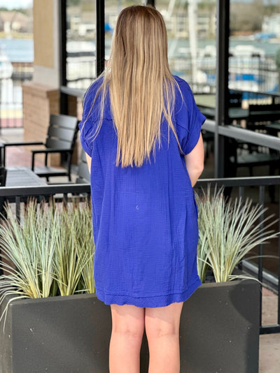 lexie in blue dress back view