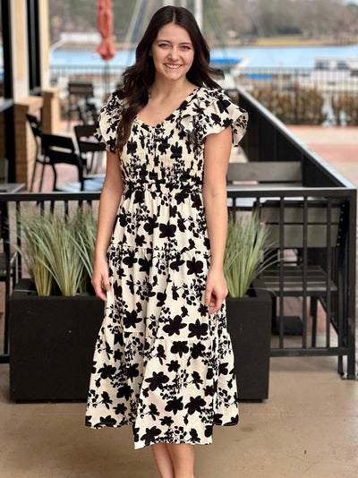 HEAD OVER HEELS FLORAL MIDI DRESS - OFF WHITE MIX