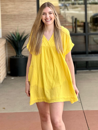 Lexi in yellow dress front view