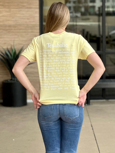 Lexi in banana short sleeve back view