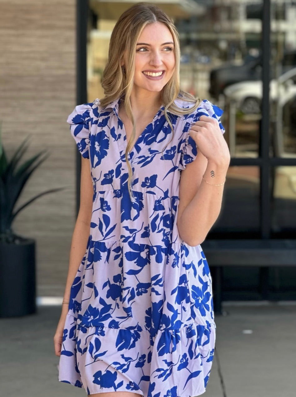 Lexi in lavender dress front view