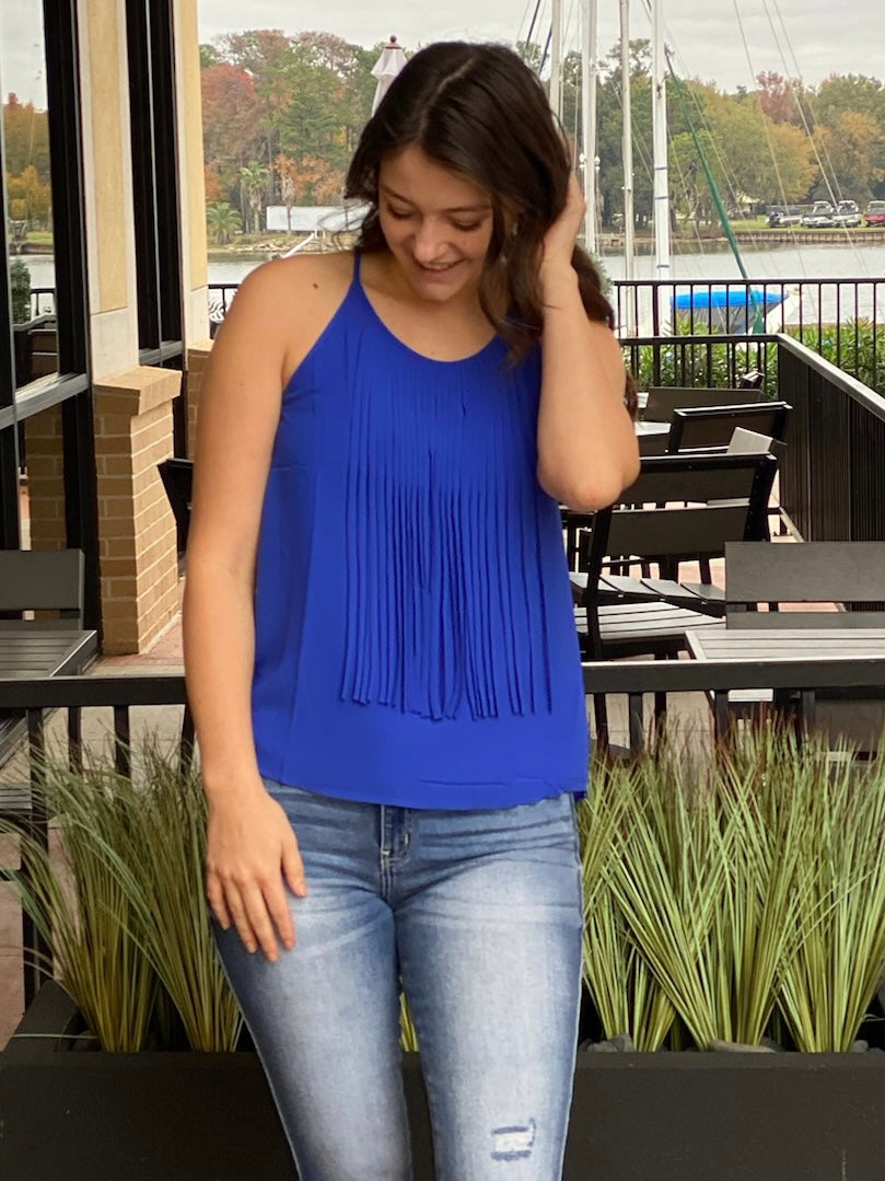 LOOK WHAT YOU MADE ME DO FRINGE TOP, CAPRI BLUE