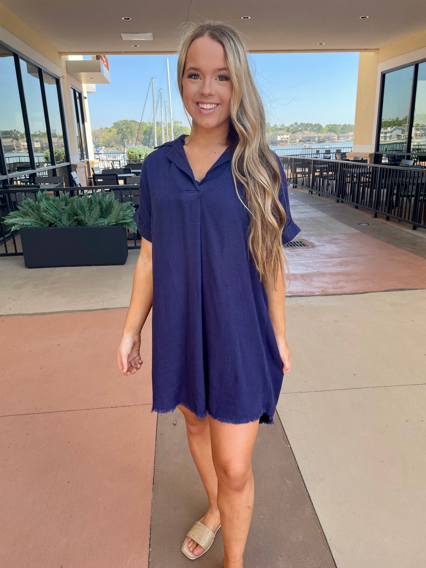 ARIANA FRINGE DRESS - NAVY