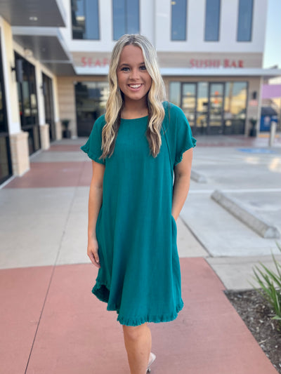 VIVIAN LINEN DRESS - TEAL